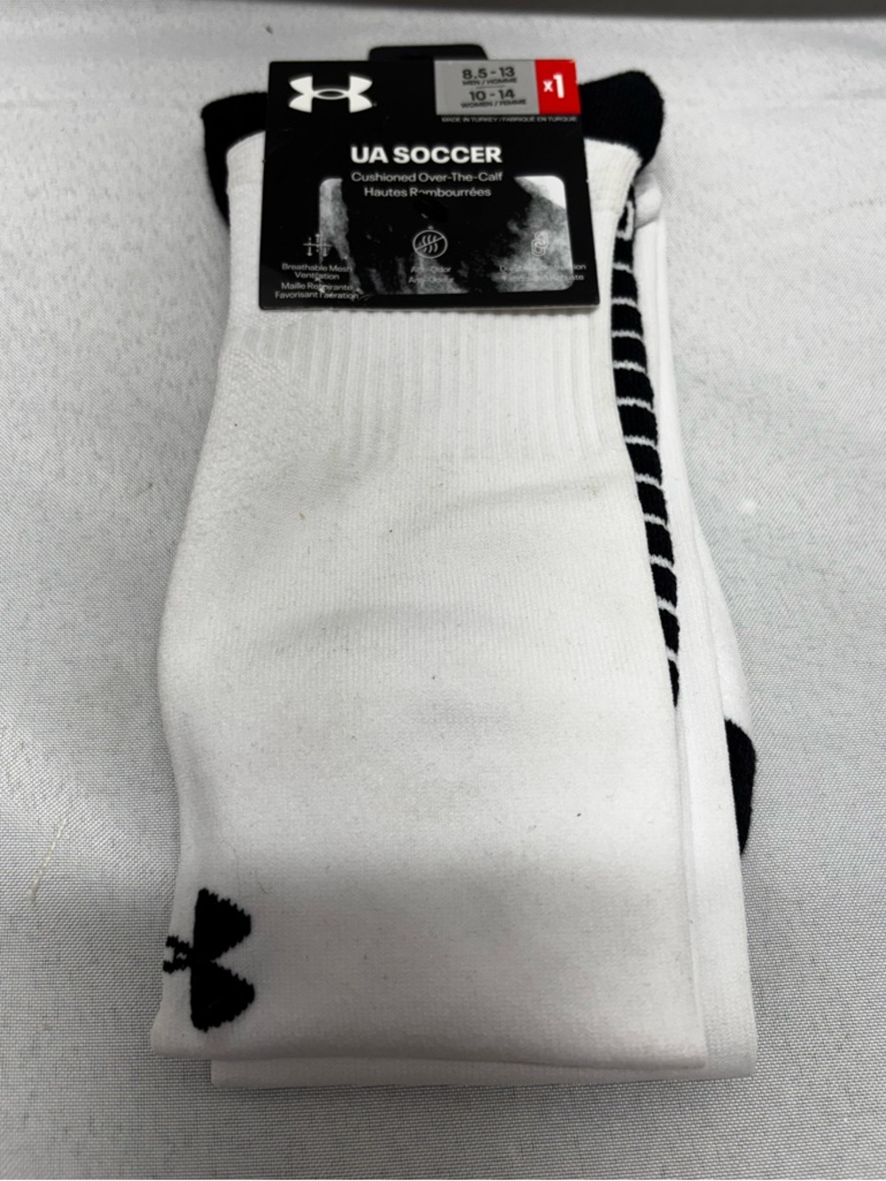 UNDER ARMOUR UA Soccer Performance Over The Calf Socks Sz L 8.5-13M/10-14W White